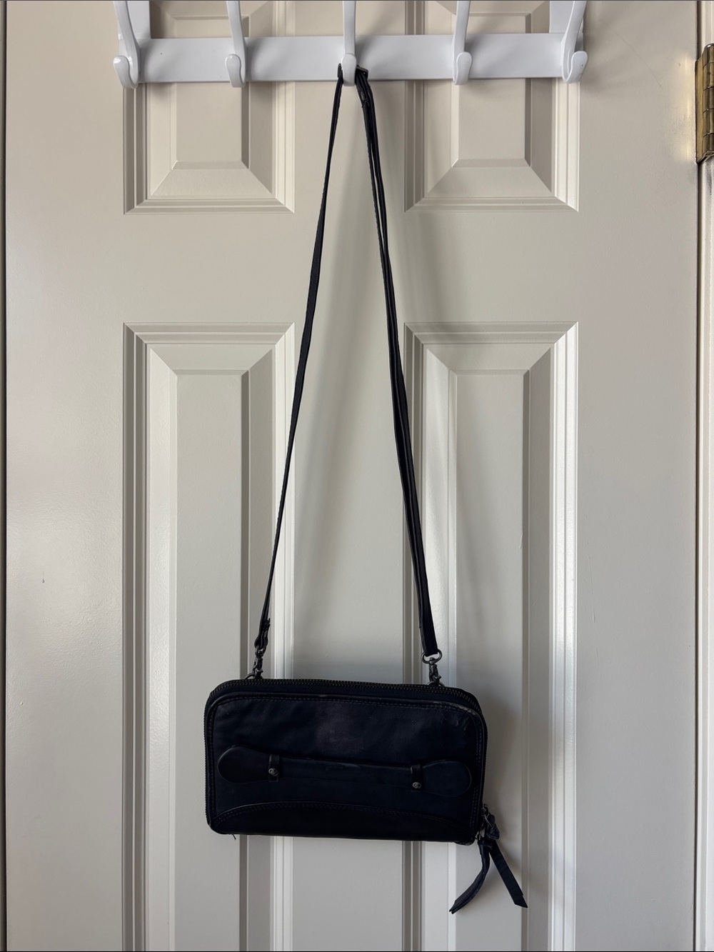 Free People Leather Black Crossbody Bag with Adjustable Strap